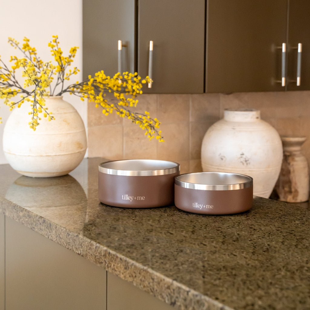 Tilley + Me Stainless Steel Pet Bowl – Non-Slip, Durable & Dishwasher Safe | 32oz and 64oz