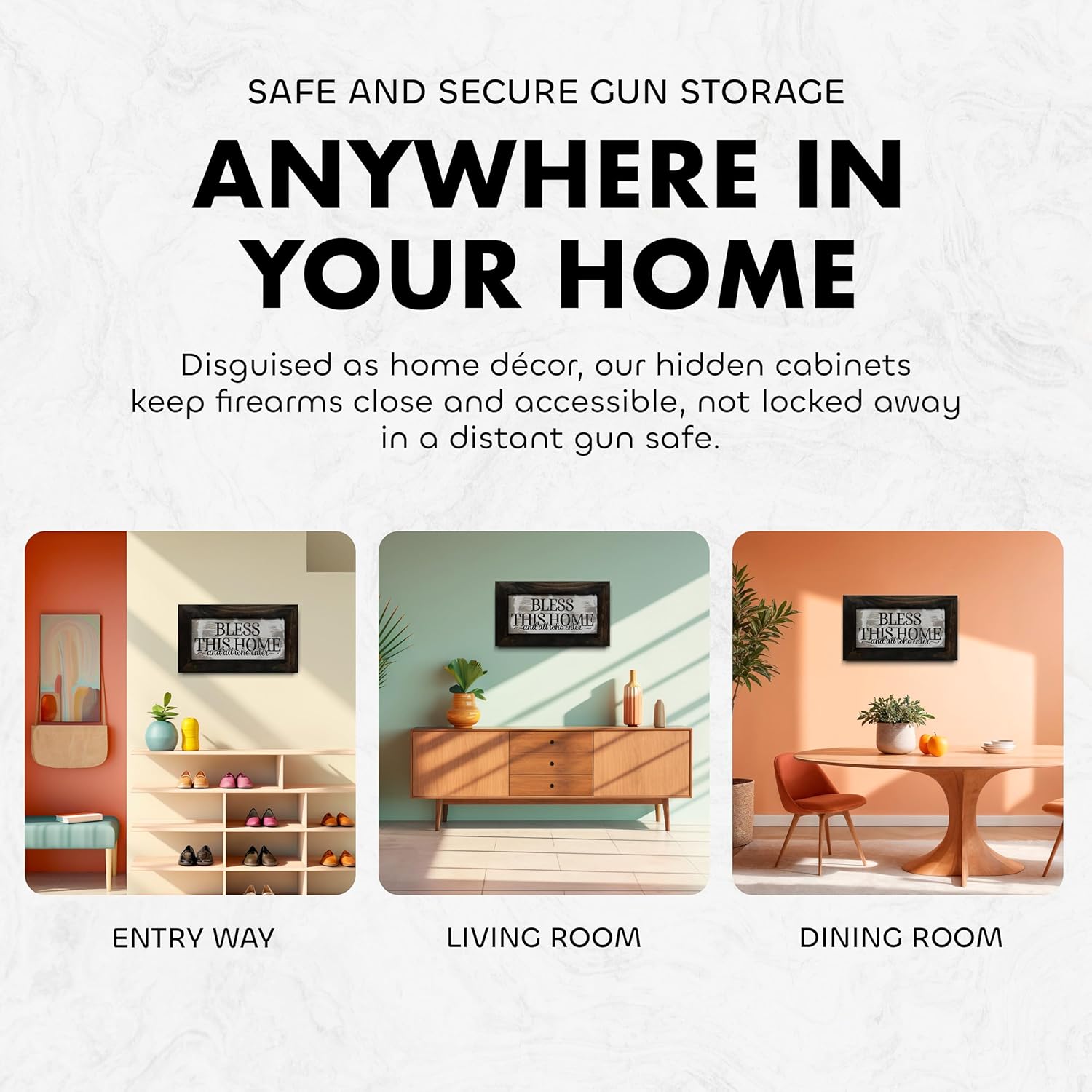 Bless This Home and All Who Enter Hidden Gun Storage Wall Decor - Hand-Painted Gun Concealment Decor - Gun Shelf Hidden Storage with Magnetic Lock for Quick Access - Made In USA