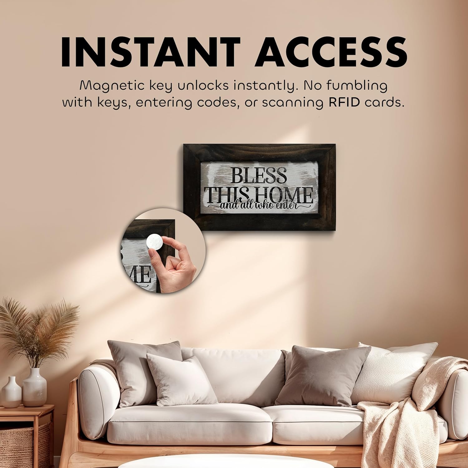 Bless This Home and All Who Enter Hidden Gun Storage Wall Decor - Hand-Painted Gun Concealment Decor - Gun Shelf Hidden Storage with Magnetic Lock for Quick Access - Made In USA