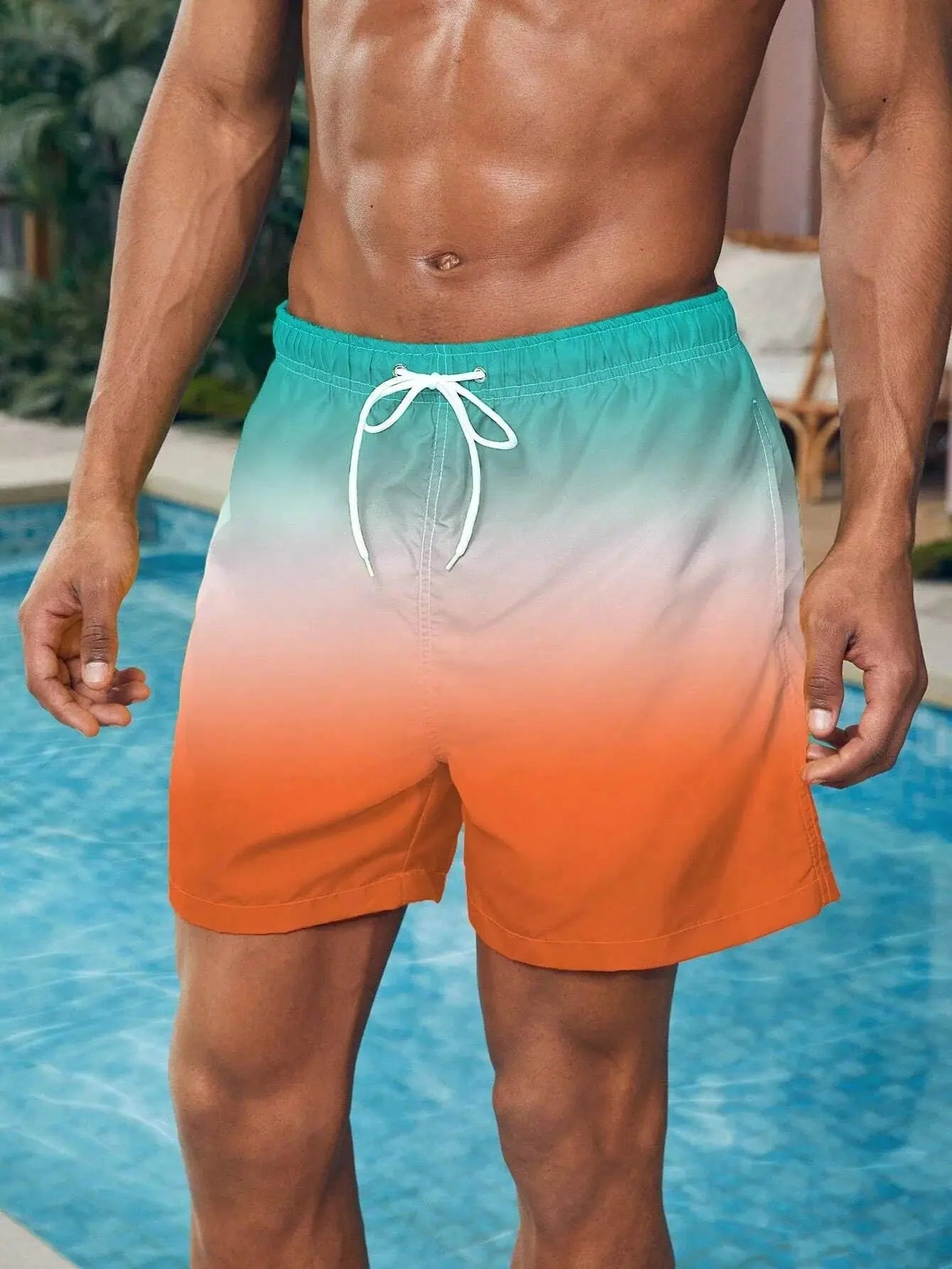 Men's Gradient Color Block Swim Trunks