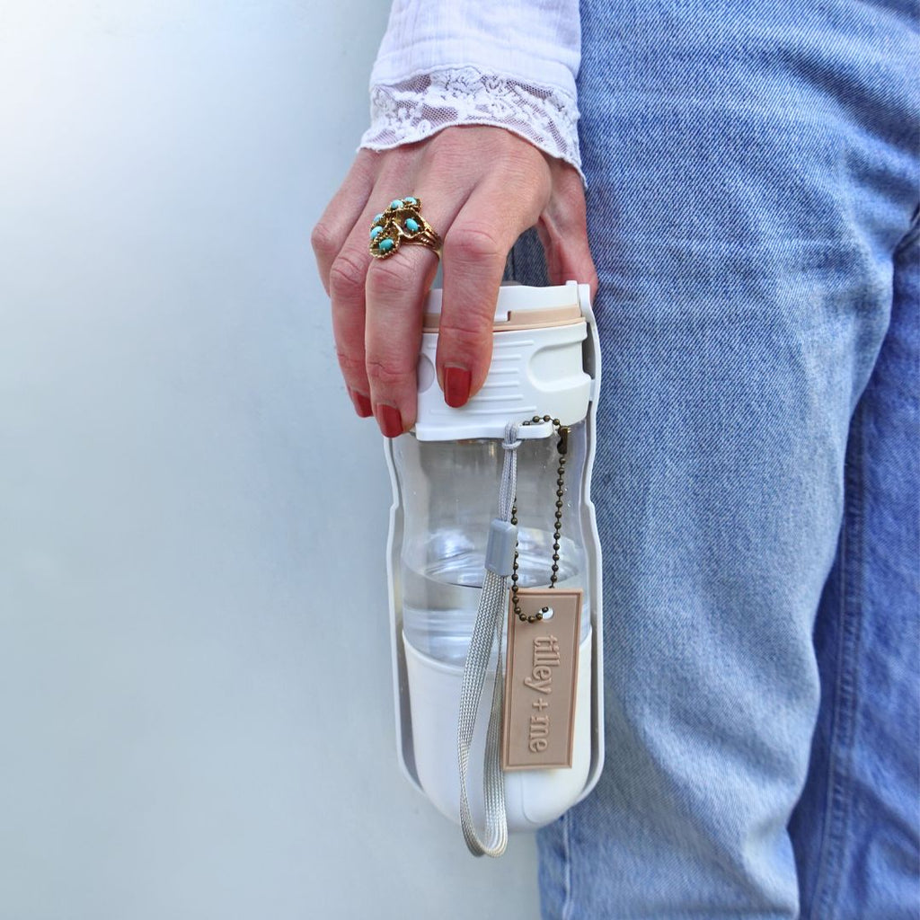 Tilley + Me Travel Dog Water Bottle with Treat Holder – Leakproof & BPA-Free 350mL