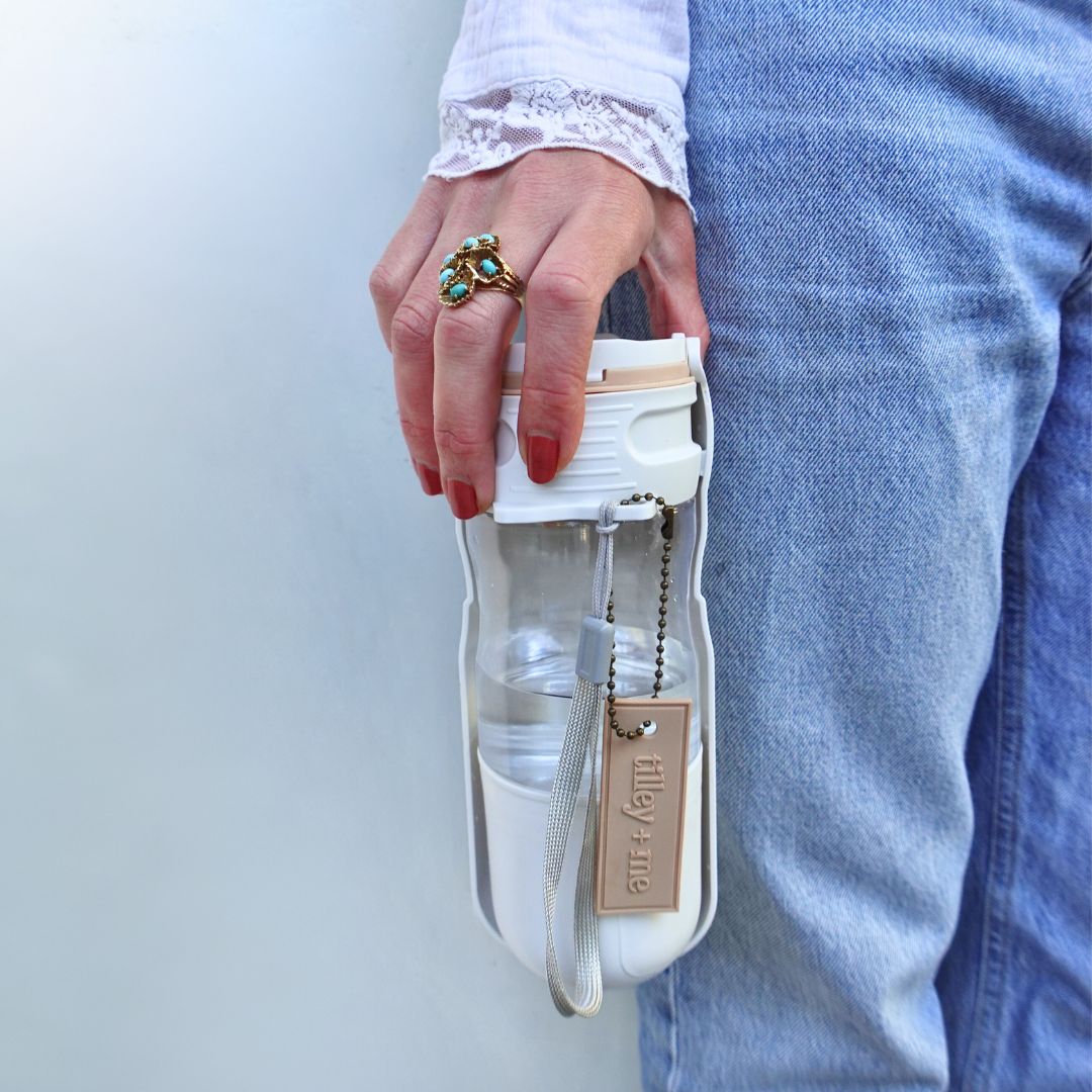 Tilley + Me Travel Dog Water Bottle with Treat Holder – Leakproof & BPA-Free 350mL