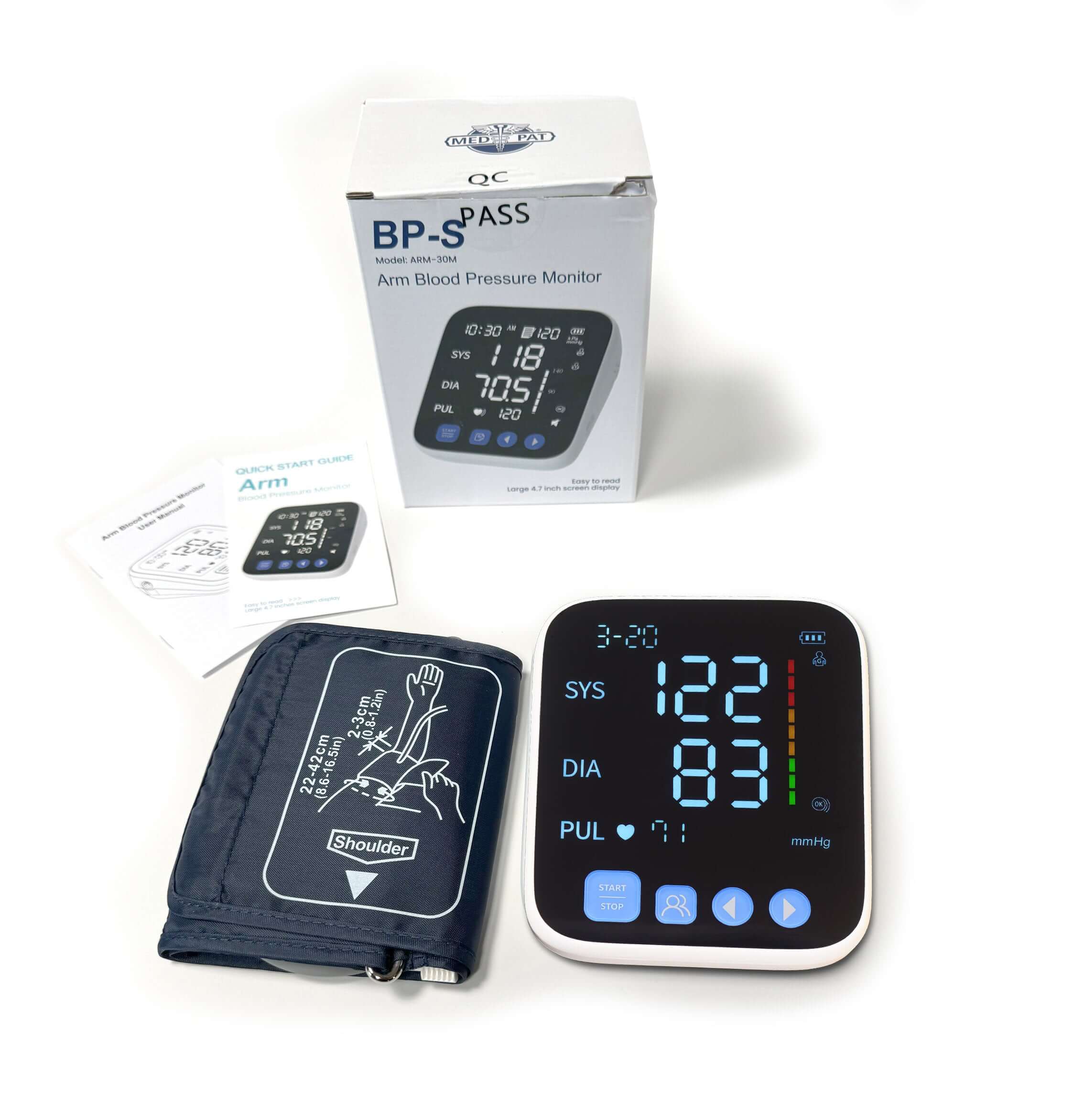 Med-Pat BP-S Arm Blood Pressure Monitor – FDA Cleared, Easy-to-Read Display & One-Touch Operation